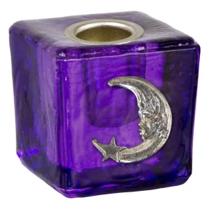 1.25" Mini Glass Candle Holder Cube - Purple Moon Goddess