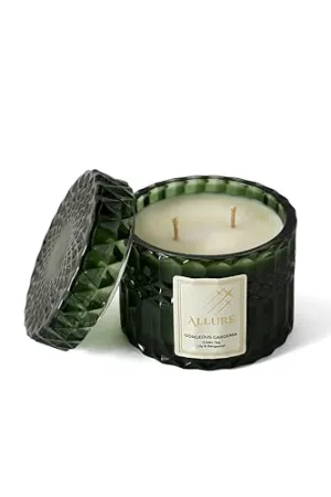 Allure Living Gorgeous Gardenia Green Tea Lily & Bergamot Candles | 2 Wick Candle |Up to 30 Hours Burning Time | Natural Soy Wax | Aromatherapy Aesthetic Scented Candle |Pack of 4