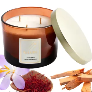 Euphoria - Luxury Saffron & Sandalwood Soy Candles | Large 3 Wick Jar Candle | Up to 40 Hours Burning Time | 100% Natural Soy Wax | Relaxing Aromatherapy Aesthetic Candle | Scented Candle