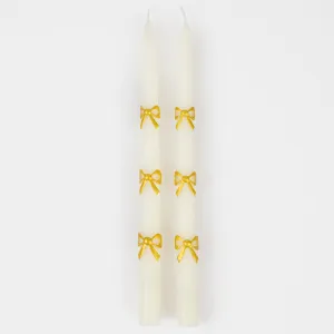 Gold Bow Taper Candles (x 2)