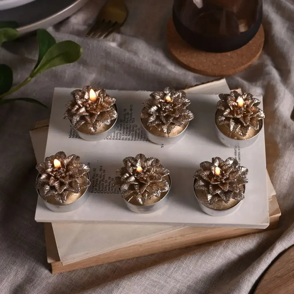 Gold Poinsettia Tealights - Set of 6