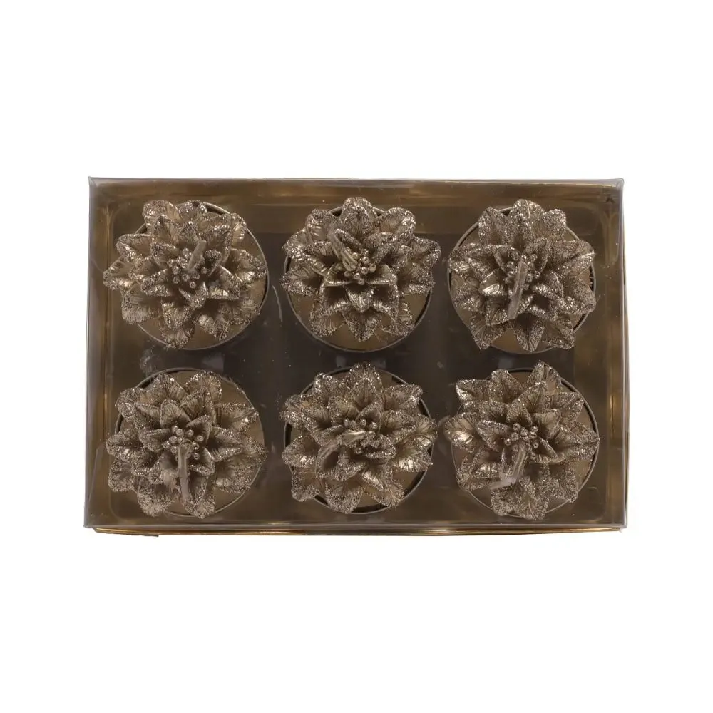 Gold Poinsettia Tealights - Set of 6