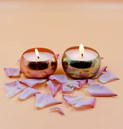 HARINI Fragrant Duo Candle: Rose Gold & Golden Coconut Soy Wax in Elegant Glass Holder