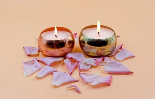 HARINI Fragrant Duo Candle: Rose Gold & Golden Coconut Soy Wax in Elegant Glass Holder