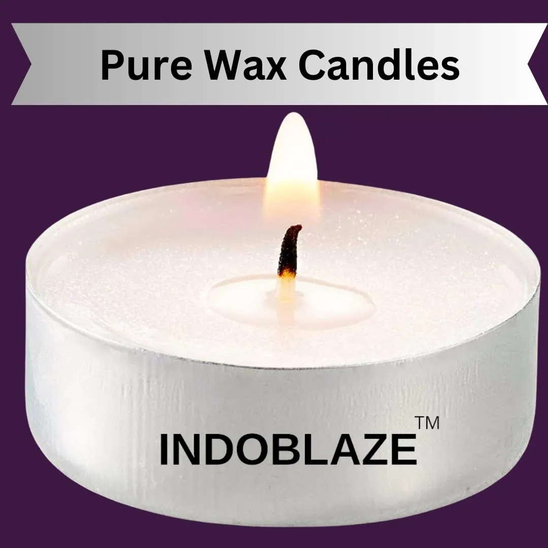 Indoblaze Tea Light Candles - Pack of 200 Unscented White Candles, Long Burning Hours- 1.5 to 2.5 hours