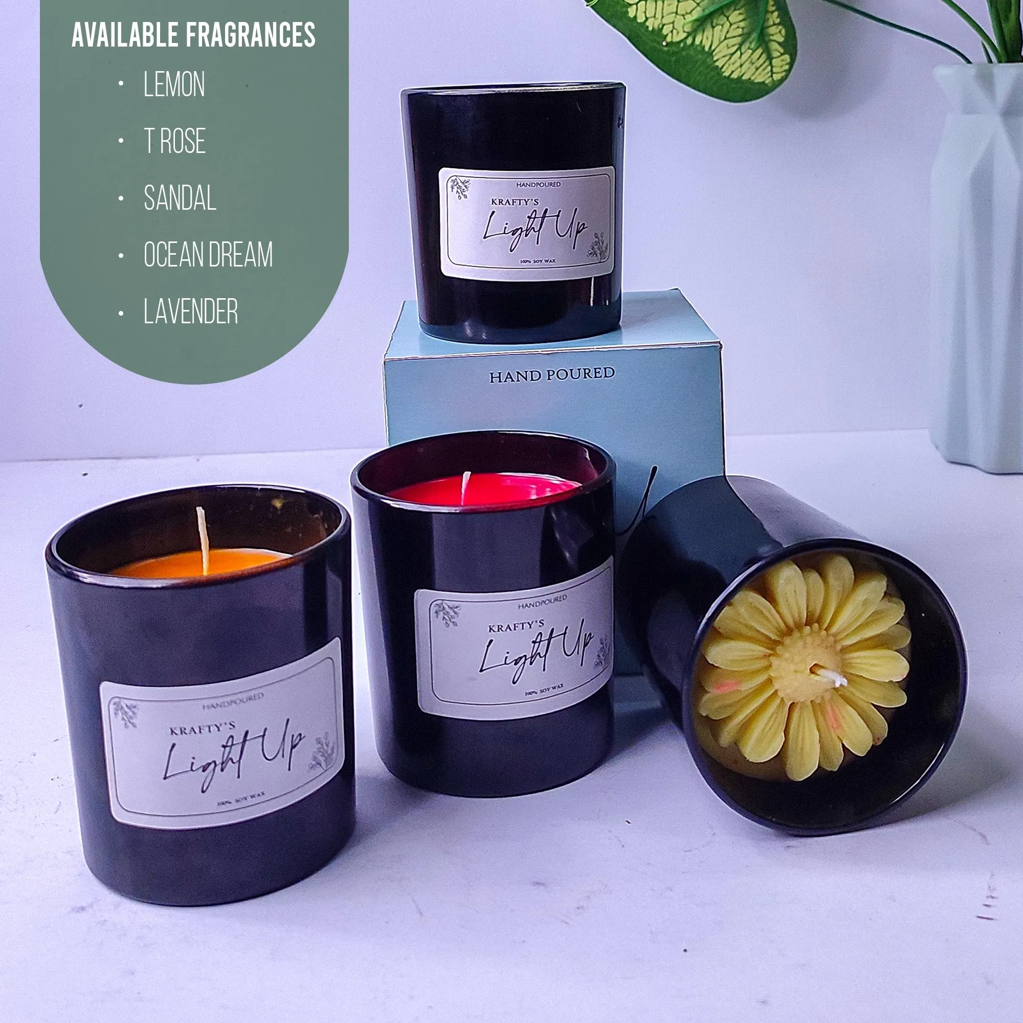 Krafty's Light Up Smoke-Less Ocean Dream Scented Black Colour Candle Jar 150gm, 100-120 Hrs | 100% Soy Wax | Scented Candle for Home Decor | Scented Candles Gift Set| Soy Wax Candles