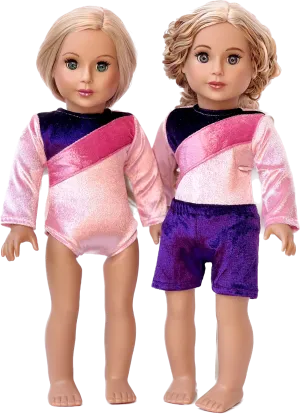 Little Gymnast - Clothes for 18 inch Doll - Pink and Purple Gymnastic Leotard with Shorts