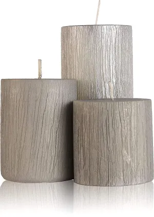 Metallic Pillar Candles Set of 3 for Home Decor, Gifting, Dinner, Wedding Party, 3 x 15.24 cm, 3 x 10.16 cm & 3 x 7.62 cm, Toxin-Free, Smokeless, Dripless (Metallic Silver)