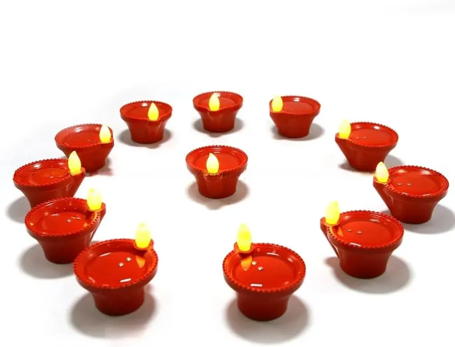 namdy Flameless Water Sensor Diya LED Plastic Tea Light Candles for Diwali New Year and Home Decoration Warm Ambient Light Smokeless & Safe ( 24 )