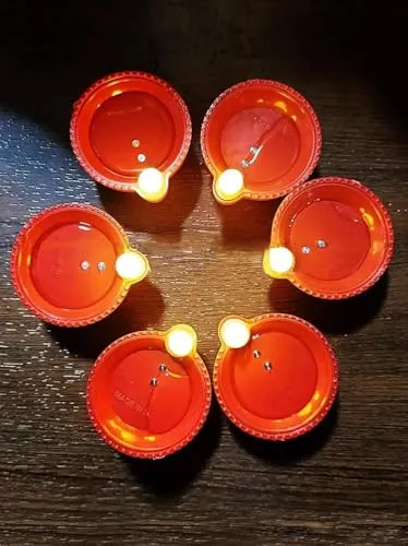 namdy Flameless Water Sensor Diya LED Plastic Tea Light Candles for Diwali New Year and Home Decoration Warm Ambient Light Smokeless & Safe ( 24 )