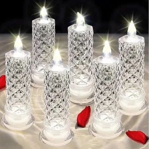 Oblivion Crystal Candle Lights | Warm White Battery Candle Lights| Transparent, Flameless and Smokeless Decorative Candle Light for Gifting, Home Decor, Mahashivratri Decoration (6 pcs)