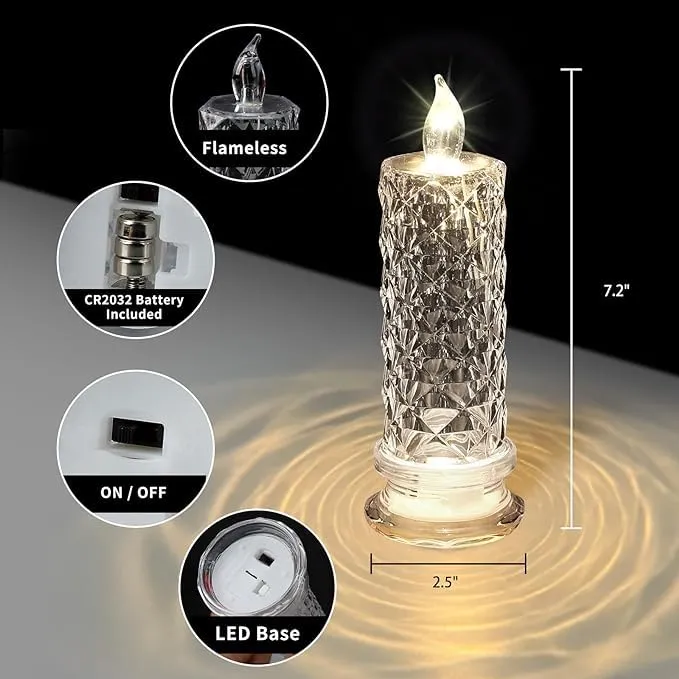 Oblivion Crystal Candle Lights | Warm White Battery Candle Lights| Transparent, Flameless and Smokeless Decorative Candle Light for Gifting, Home Decor, Mahashivratri Decoration (6 pcs)