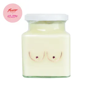 Pink Ribbon Cream Boobs Square Candle