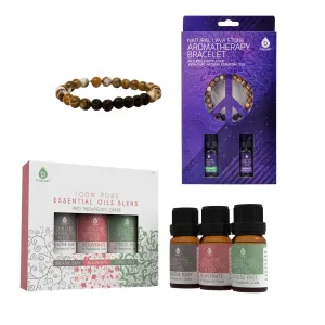 Pursonic Aromatherapy Bliss Bundle: Lava Stone Bracelet   Pure Essential Oils.