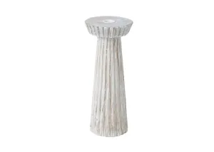 Ribbed Wood Candle Holder - Whitewash