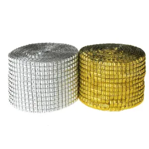 Square Studs Diamond Mesh Wrap Ribbon, 4-3/4-Inch, 10 Yards