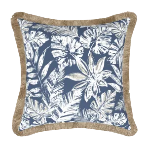 Tahiti Navy Escape - 50x50cm Fringed Outdoor Cushion